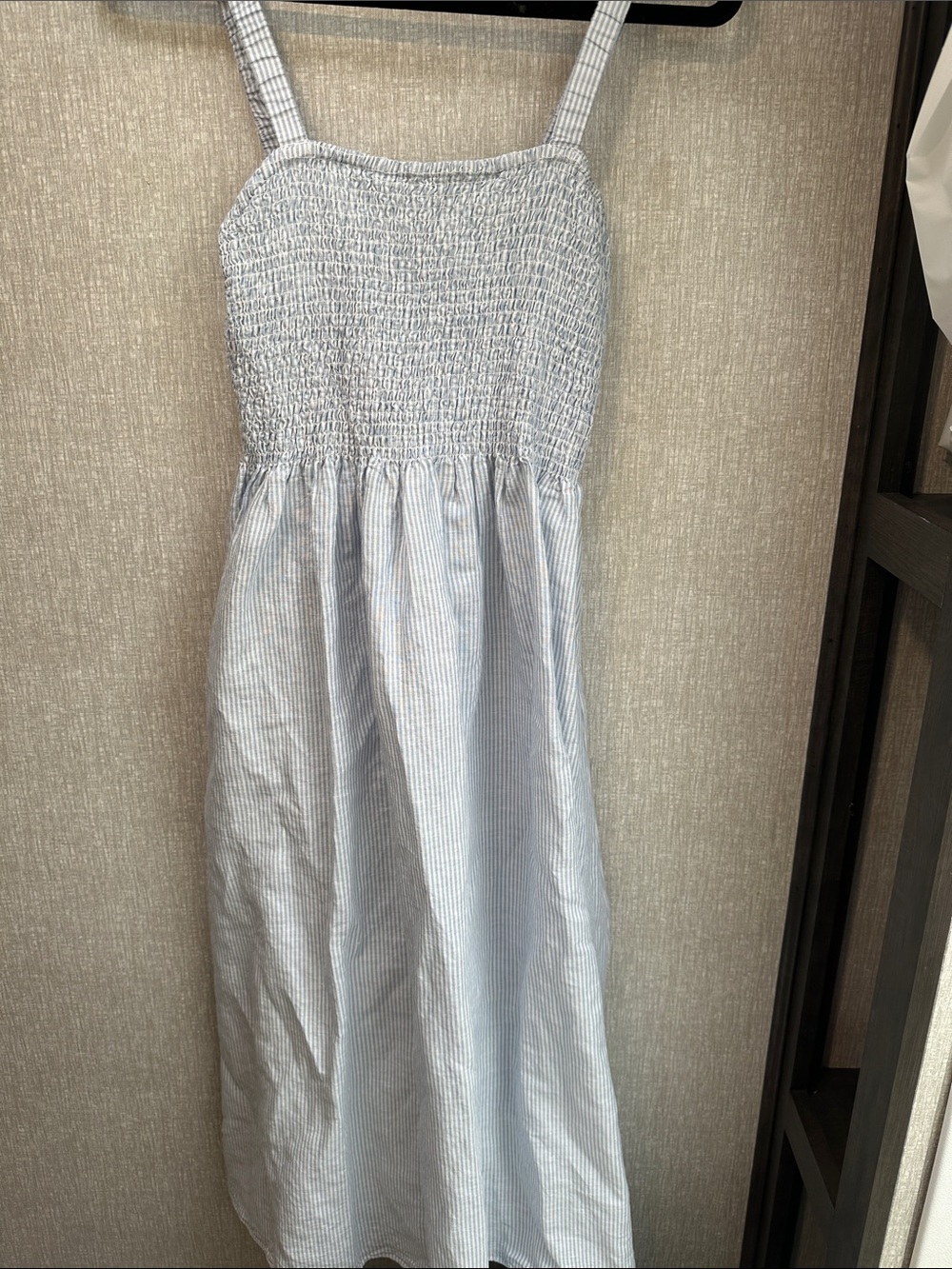 J. Crew Light Blue and White Striped Midi Sundress Linen /cotton